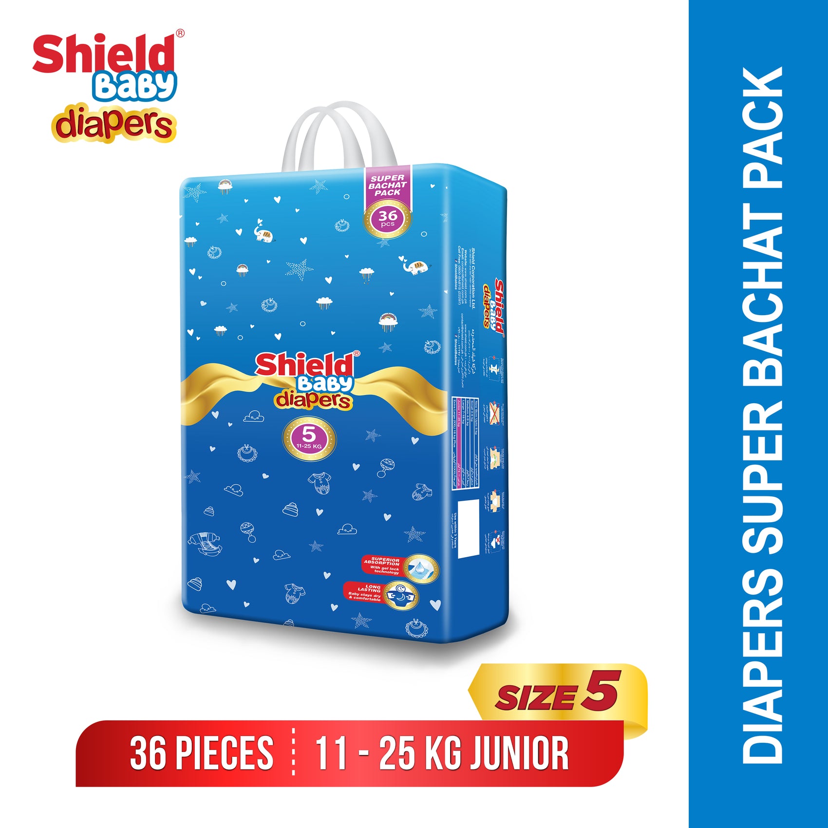 Baby Diaper Super Bachat Pack Size 5 Junior (1125Kg) 36 Pc SHIELD